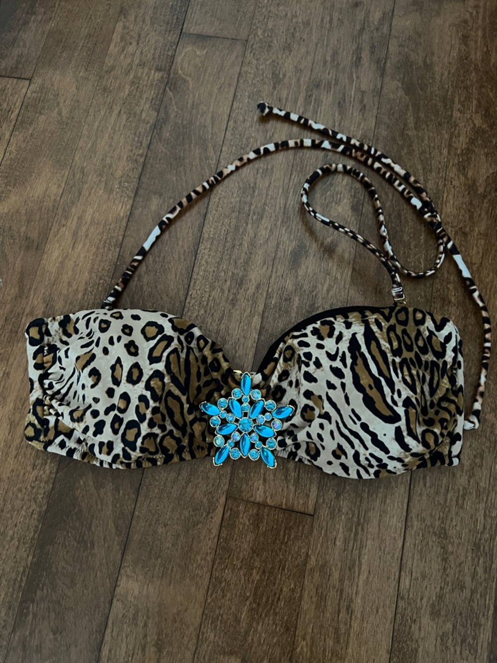 Leopard Print Bandeau Top Turquoise Jewel Accent Victoria’s Secret small cheetah